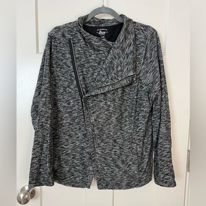 G.H. Bass Womens Knit‎ Zip Up Drape Cardigan Sweater Heather Black Gray XL